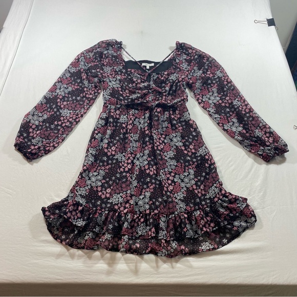 Maurices Dresses & Skirts - Maurice’s Floral Mini Dress Boho Women’s X-Small Black Pink Ruffle long sleeve